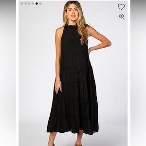 PINKBLUSH- Black Tiered High Neck Maternity Maxi Dress